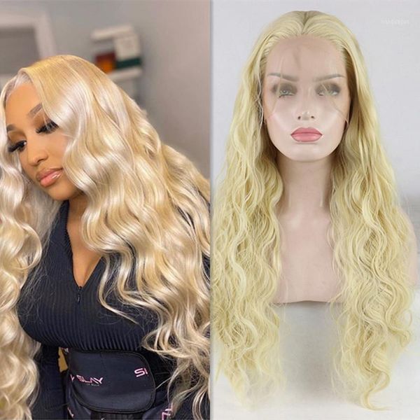 

blonde lace front synthetic hair wigs transparent frontal for black women middle part heat resistant wig1