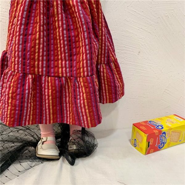 

skirts 2021 spring korean toddler girl kids skirt for girls striped ruffles linen clothings, Blue