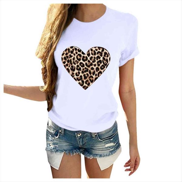 

plus size summer leopard heart womens print casual white loose short sleeve camisas