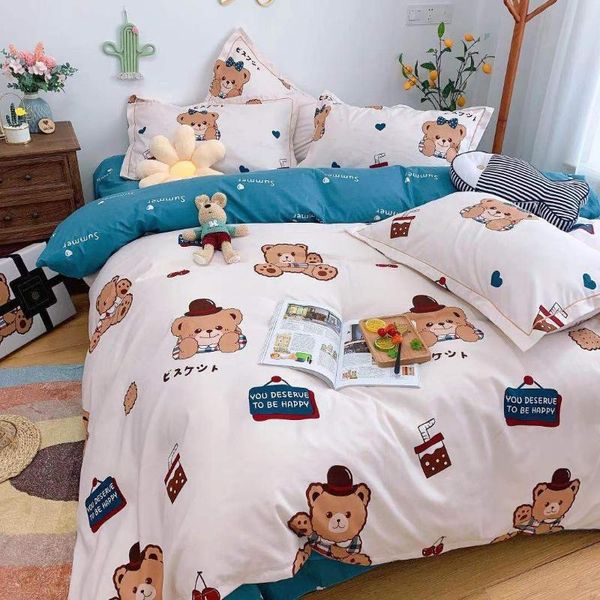 

bedding sets dehome cartoon reactive printing pink duvet cover pillow case bed sheet 4pcs twin full double king