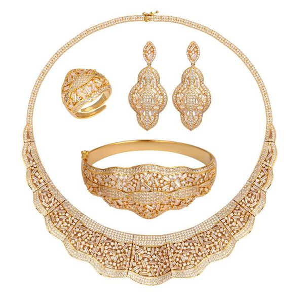 

earrings & necklace tirim dubai fashion jewelry sets african bridal wedding gifts party for women bracelet ring set jewellery, Silver