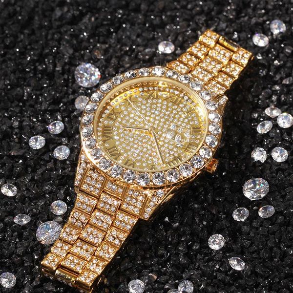 

wristwatches brand men's watches fashion large diamond waterproof quartz watch gold men dial luxury calendar wristwatch husband gift, Slivery;brown