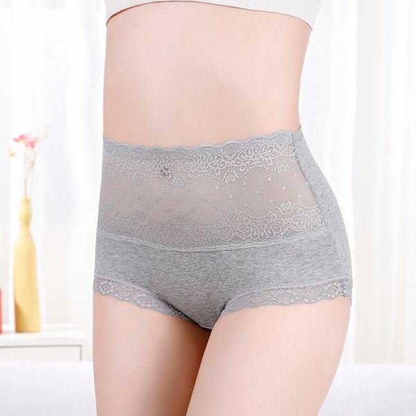 

women's panties solid color super elastic cotton soft lace lift hip simple high waist plus size women underpants, Black;pink