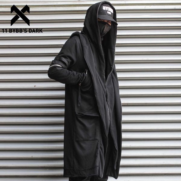 11 BYBB's Dark Wizard Cape Manto Falso Dois Casaco Homens Gótico Punk Streetwear Casacos Tactical Função Moletom Com Capuz 210909