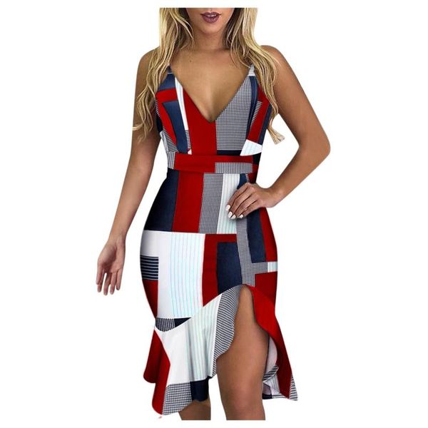 

casual dresses lattice prints dress women v-neck elegant party spaghetti strap split fork sleeveless summer clothes for, Black;gray