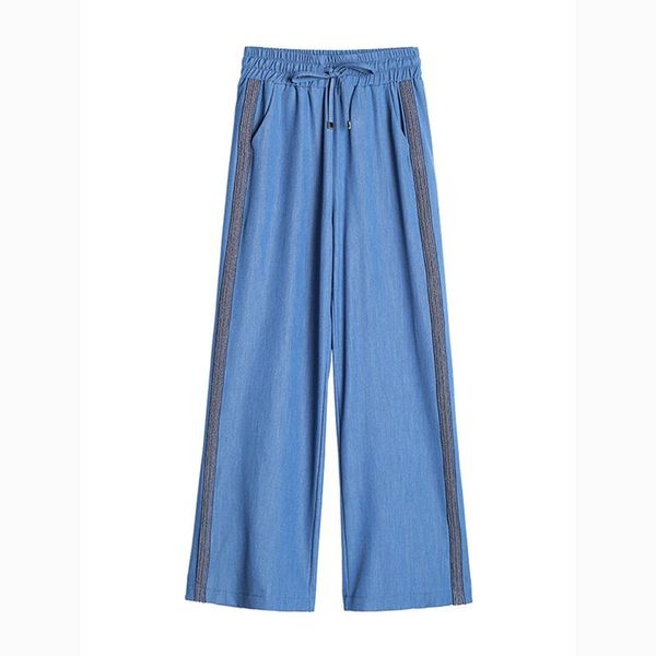 

women's pants & capris 2021 summer fashion casual tencel fabric straight trousers, Black;white