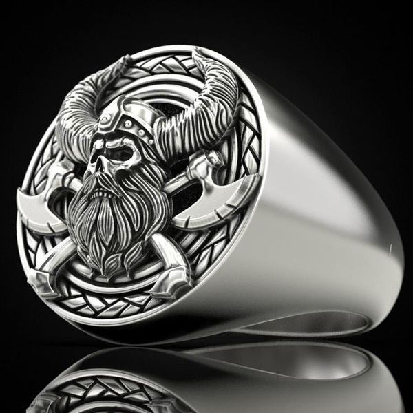 

cluster rings kofsac 2021 trendy 925 sterling silver for men party hip hop personality norse mythology pirate skull ring jewelry, Golden;silver