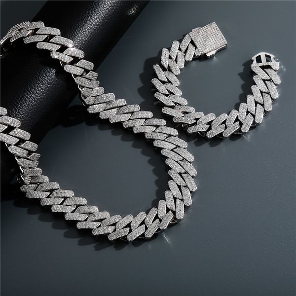 

20mm 18-24inch bling chains cz stone wide cuban chain necklace bracelet links for men punk jewelry chains, Silver