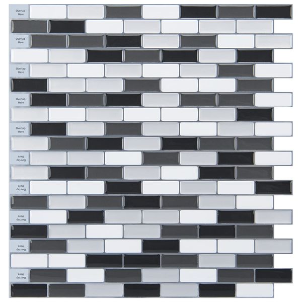 Art3d 30x30cm Peel and Stick Backsplash Piastrelle Adesivi murali 3D Design a mosaico in Nero Med Grigio Bianco Autoadesivo Impermeabile per Cucina Bagno, Carte da parati (10PCS)