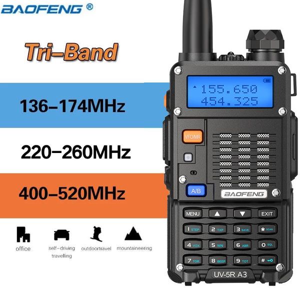 

uv-5r a3 tri-band 220-260mhz 5w walkie talkie portable cb ham radio hf transceiver uv- 5rx3 iii two way