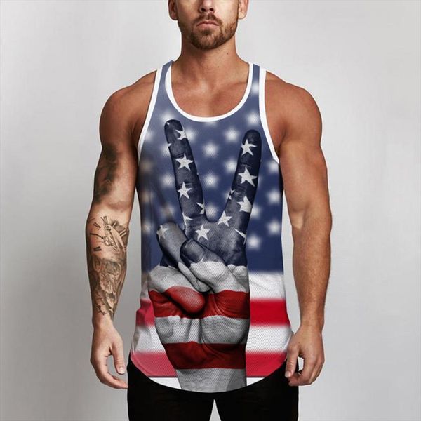 

mens tank sleeveless independence day printing gym summer american flag vest debardeur homme, White;black