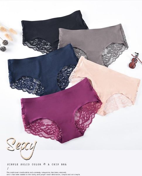 

women's panties 4 pcs/set women mid-riise cotton underwear girls lace briefs soft comfortable silk female knickers, Black;pink
