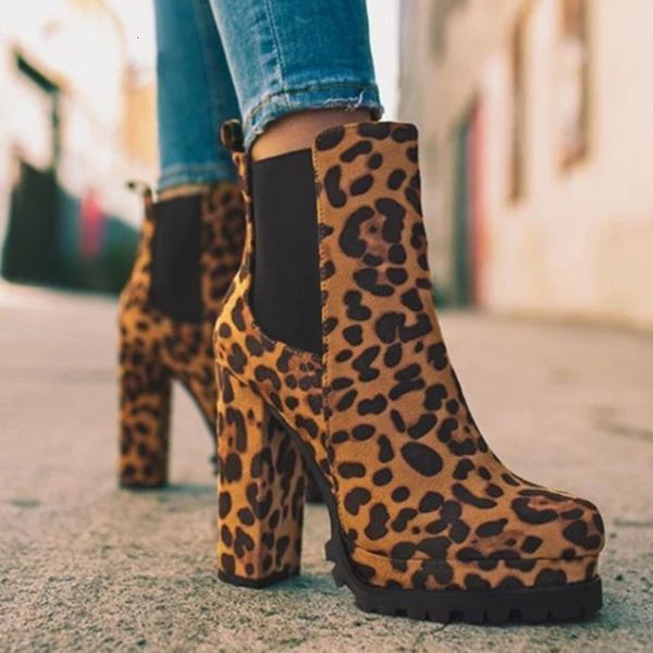 

boots female chelsea leopard shoes, female square shoes high platform autumn sg6o, Black