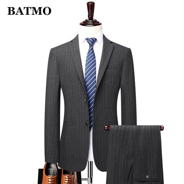 

men's suits & blazers batmo 2021 arrival autumn striped grey men,wedding dress,plus-size m-4xl 8963, White;black