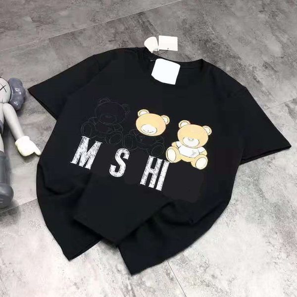 

21 spring and summer new fashion sketch fade bear print age reduction lovely leisure comfortable couple short sleeve, White