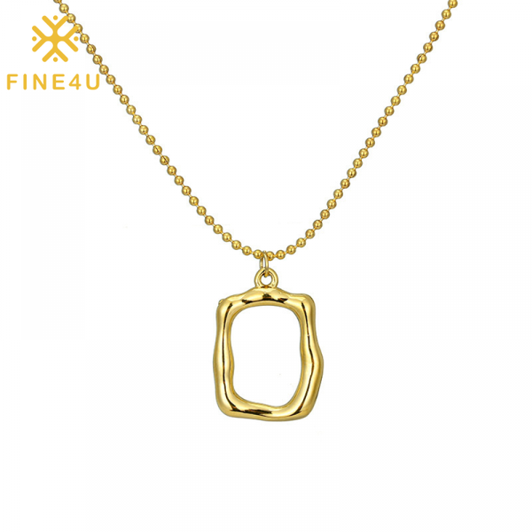 

pendant necklaces fine4u n892 stainless steel square shaped necklace with 18" beaded chain, Silver