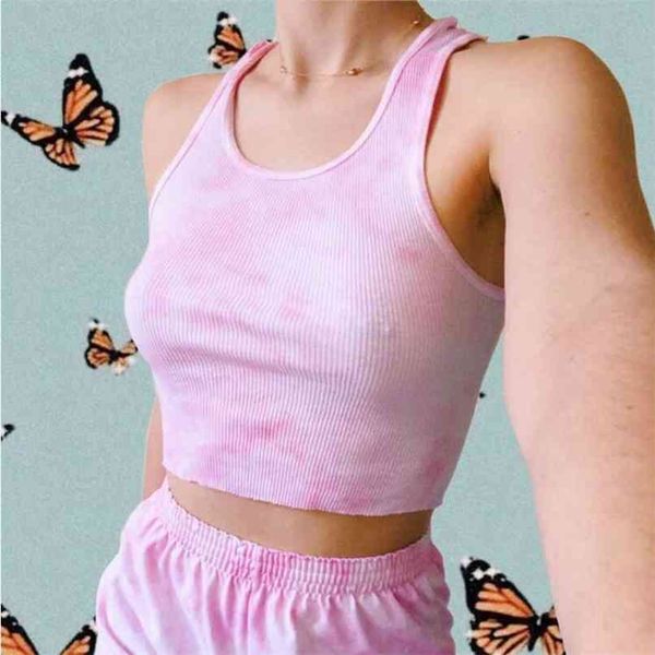 

summer women's vest casual tie-dye short knit 210430, White;black