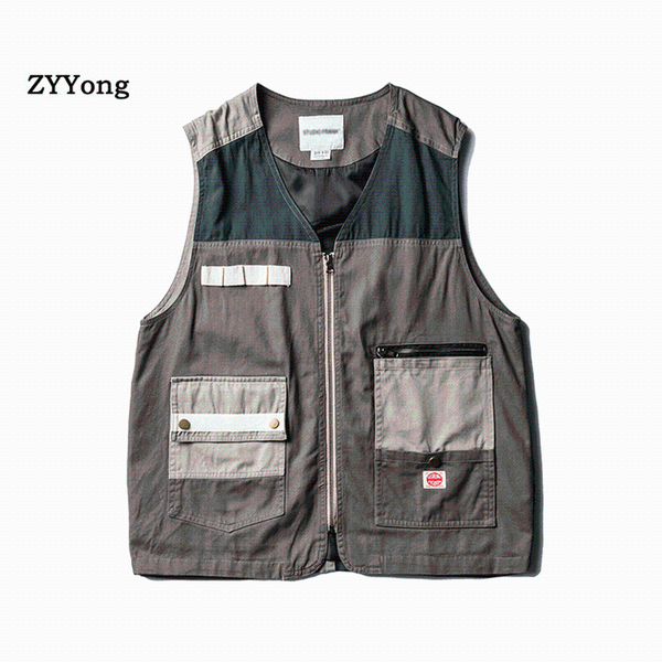 

men's vests summer vest men spring autumn colorblock casual thin breathable multi pocket waistcoat mens baggy with many pockets, Black;white