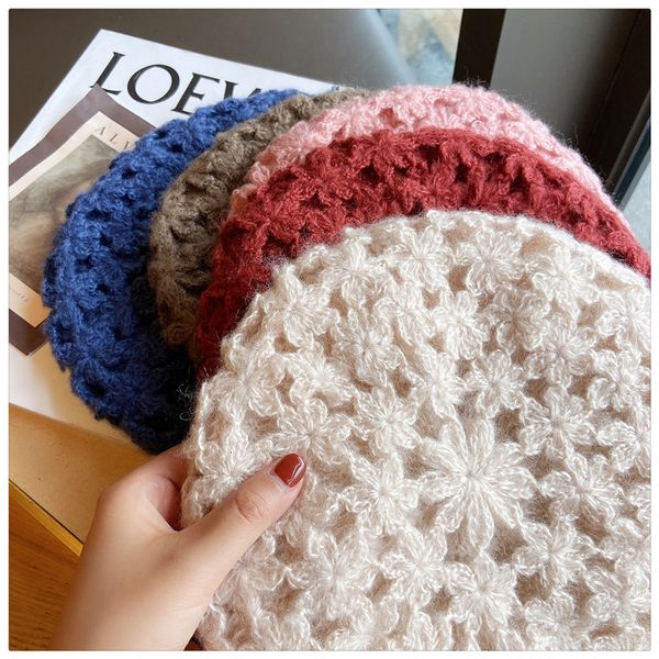 

autumn and winter hand knitted woolen berets for women, Yellow