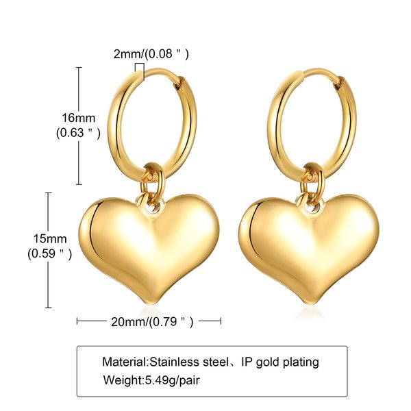 

stainless steel black / gold dainty dangle hoop earrings for women small huggie hoop with heart jewelry gifts, Golden;silver