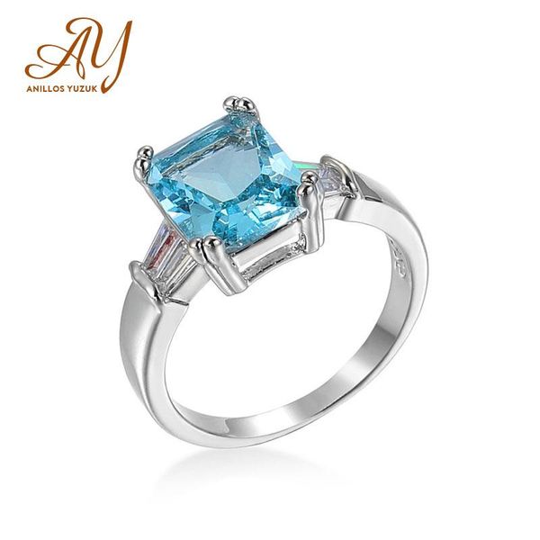 

cluster rings anillos yuzuk aquamarine for women sterling silver color 925 jewelry ring wedding engagement party gemstone fine, Golden;silver