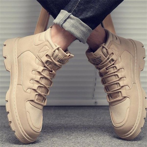

winter new solid color pu stitched casual boots high lace up cool letters fashion men trend sports outdoor comfortable denim full match dh39, Black