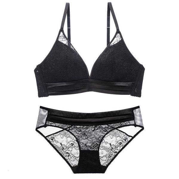 

bras sets black push up bra set lace lingerie 3/4 cup brassiere cotton deep v underwear women gather a b c, Red;black