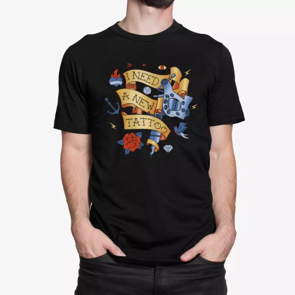 

I Need A New Tattoo - Mens Cotton T-shirt, White;black