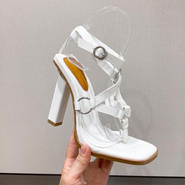 

dress shoes 2021 summer women's rome style buckle sandals ladies square toe thin high heels female breathable footwear size 35-42, Black