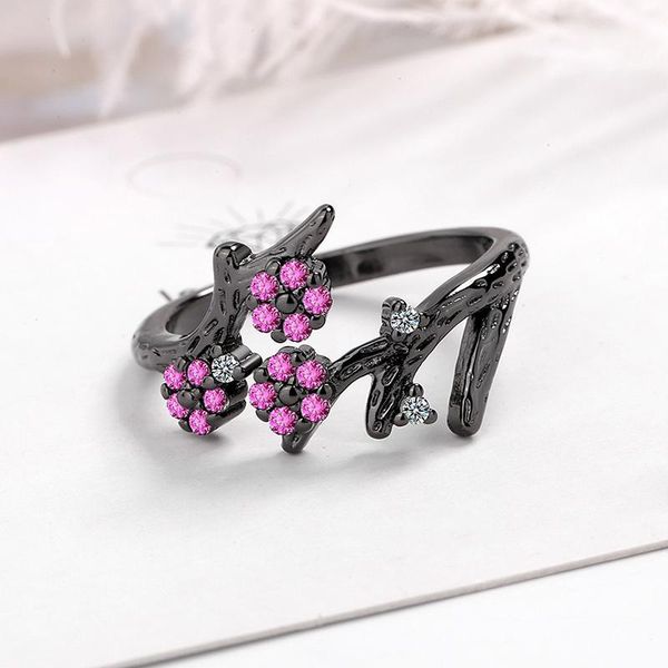 

wedding rings vintage plum blossom open for women pink zirconia black branch geometric lyrical ring jewelry party accessory gift, Slivery;golden