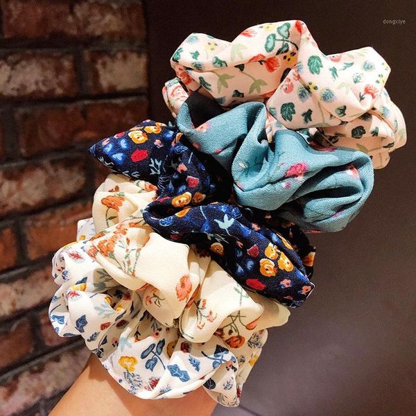 

women girls elegant print flower scrunchie elastic hair bands ponytail holder headband rubber fashion accessories1