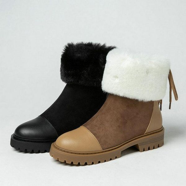 

boots 2021 winter warm women snow platform square heel ankle plush non-slip shoes flock big size 34-44, Black