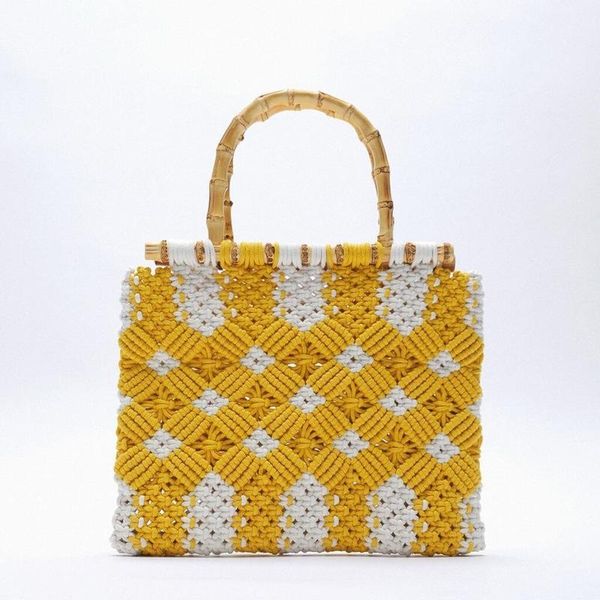 

clutch bags cotton rope braided bag flower bamboo carrying blue tote for women travel handbags luxury designer