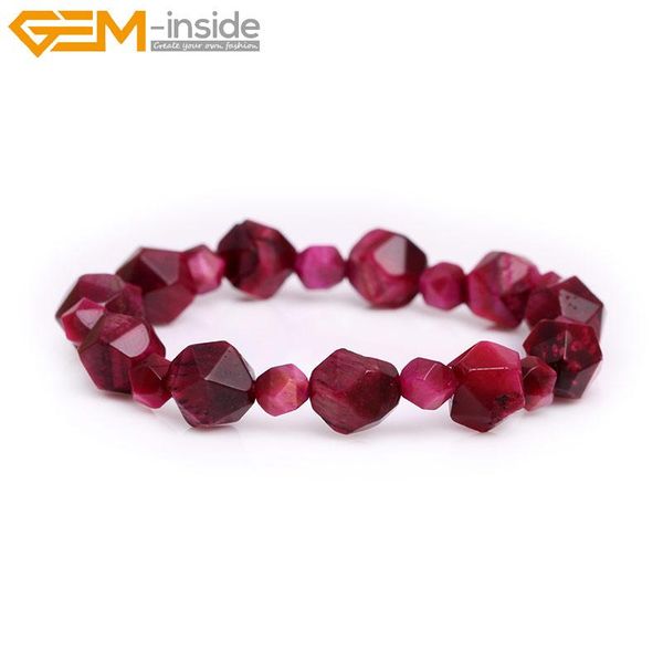 

natural faceted red tiger eye pink opal blue aquamarines black agates gem stone beads elastic bracelet jewelry for women beaded, strands