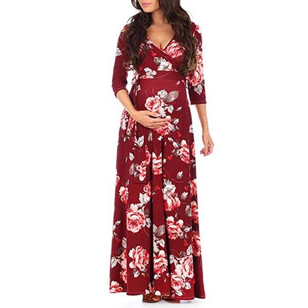 

v-neck bohemia pregnancy dresses print summer short sleeve high waist maternity long skirt dress for women maternity clothes x0902, White