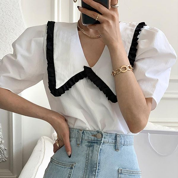

women's blouses & shirts alien kitty 2021 summer women female puff sleeve fashion all-match clothes office lady blouse slim t-shirts la, White