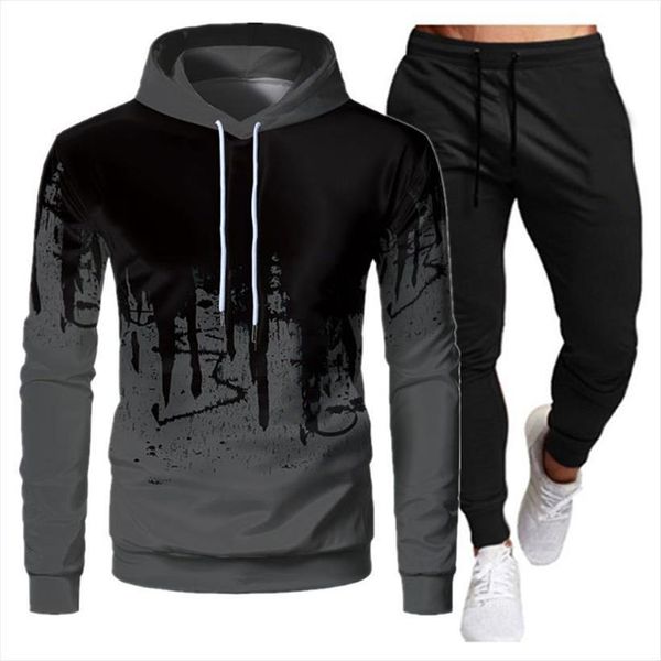 

2 pieces sets hooded mens tracksuit sweatshirt pants pullover hoodie sportwear suit ropa hombre casual clothes size s 3xl, Gray