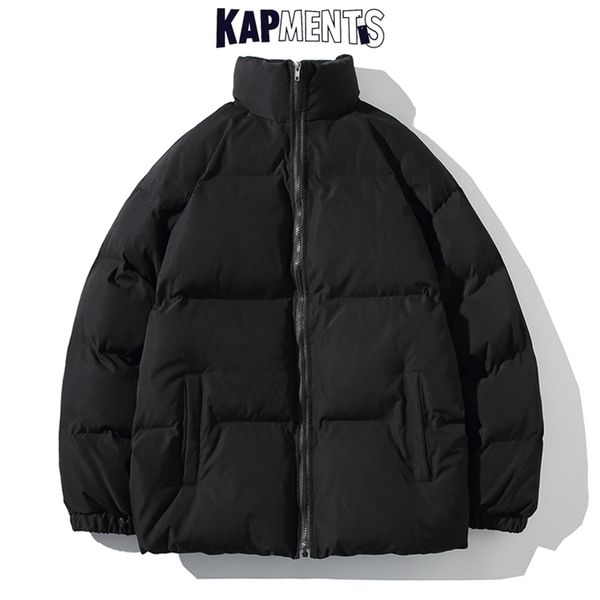 

kapments men harajuku solid warm puffer jacket parka mens japanese streetwear winter jacket male korean fashion bubble coat 211204, Black