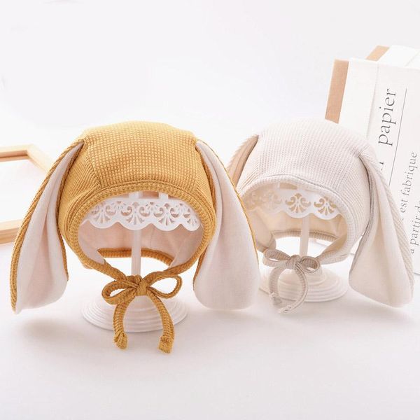 

caps & hats long ear baby hat autumn winter warm earflap cap solid color infant boys girls beanie born bonnet, Yellow