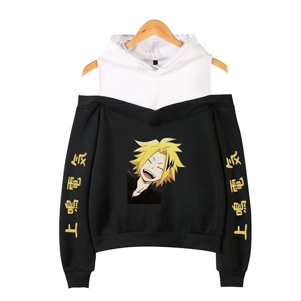 My Hero Academia Hoodies Female Off Shoulder Sweatshirt Damen Pullover Harajuku Streetwear Denki Kaminari Anime Kleidung 210803