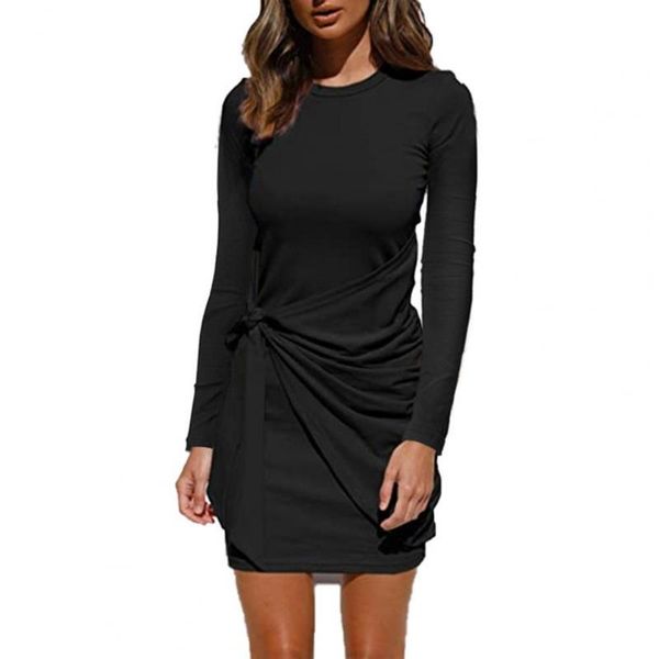 

casual dresses for women 2021 ladies outfit round neck lacing long sleeve dress autumn army green xxl vestidos, Black;gray