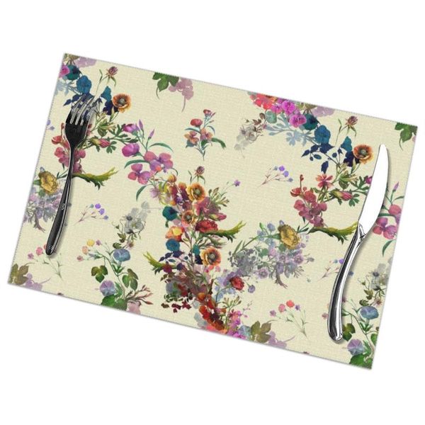 

mats & pads tableware pad placemats 6 pcstable mat non-slip floral flowers colorful for dining table