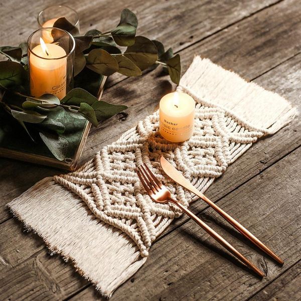 

table runner 1pc handmade macrame cup pad bohemia placemat cotton braid insulation mats for kitchen dinning decorations m