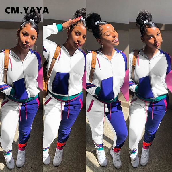 

aumutn winter causal print long slevee hooded zipper lantern sleeve full length sports two setby air, White