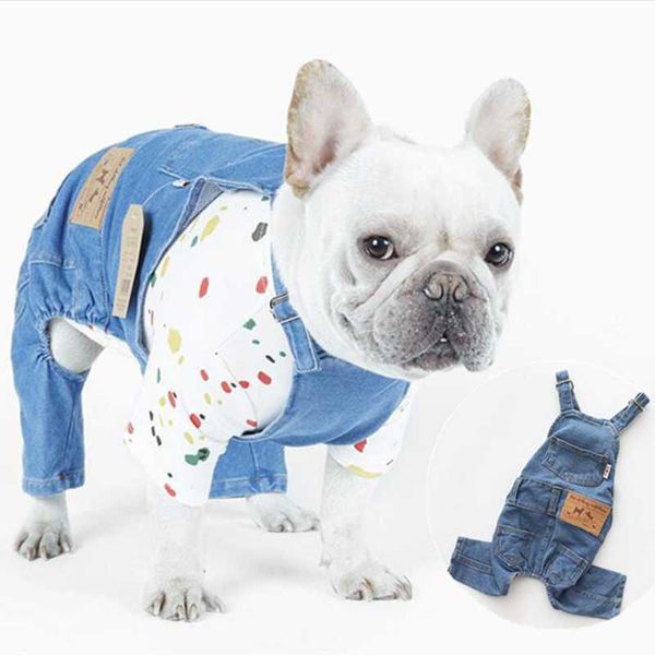 

dog apparel 2021 denim pet overalls spring and summer puppy vest clothes two-legged