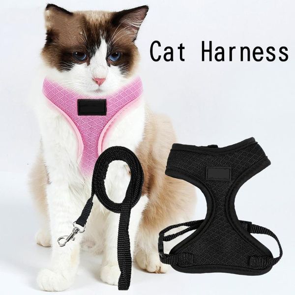 

pet cat harness leash set outdoor kitten breathable walking collar strap accessories jan88 collars & leads