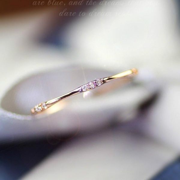 

wedding rings simple delicate silver or gold-plate 14kc gold shiny dazzling 9 small broken cz exquisite fresh for her, Slivery;golden