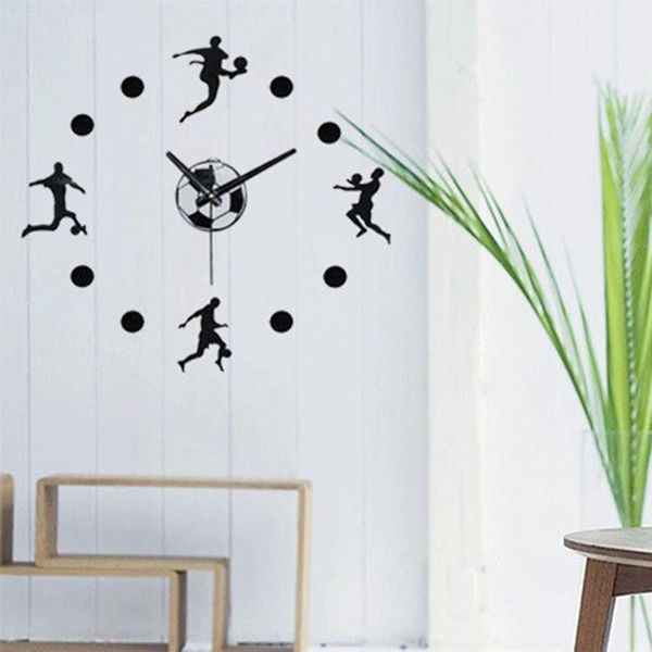 

wall sticker mute clock diy football acrylic mirror mural decals for home decor clocks