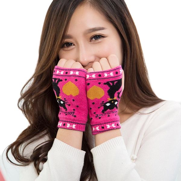

fingerless gloves 500pairs / lot autumn winter warm for women cute cat ladies girls knitted mitten, Blue;gray