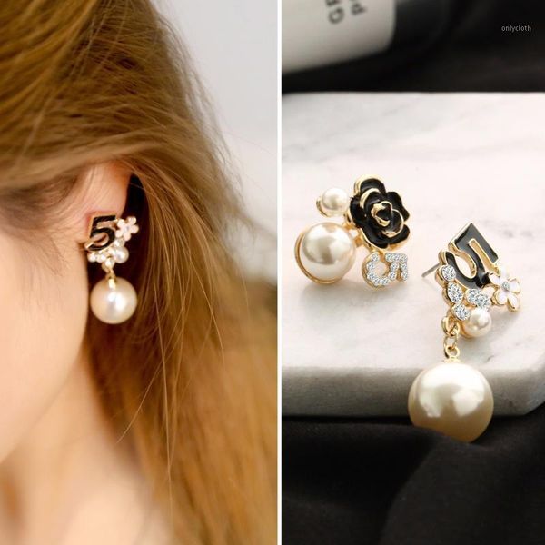 

fooderwerk jewelry pearl number 5 long dangle chain designer luxury brincos orecchini earrings for women1, Golden;silver